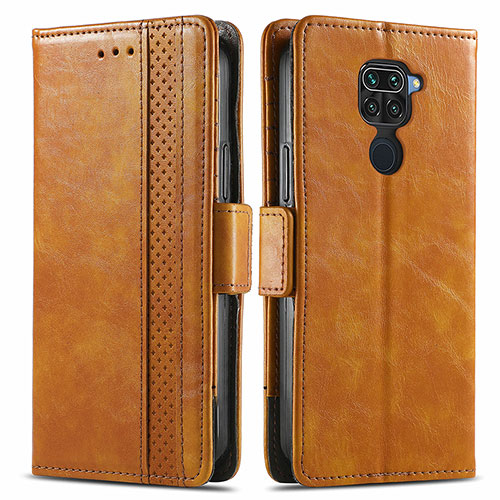 Leather Case Stands Flip Cover Holder S02D for Xiaomi Redmi Note 9 Light Brown