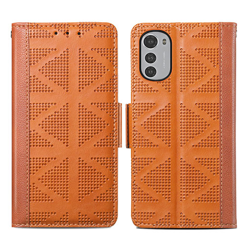 Leather Case Stands Flip Cover Holder S03D for Motorola Moto E32s Brown