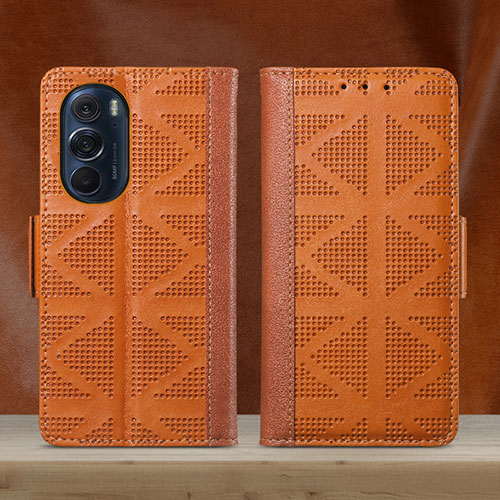 Leather Case Stands Flip Cover Holder S03D for Motorola Moto Edge Plus (2022) 5G Brown