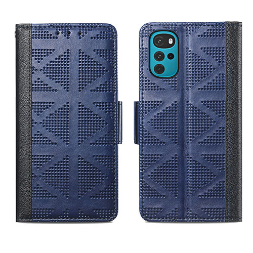 Leather Case Stands Flip Cover Holder S03D for Motorola Moto G22 Blue