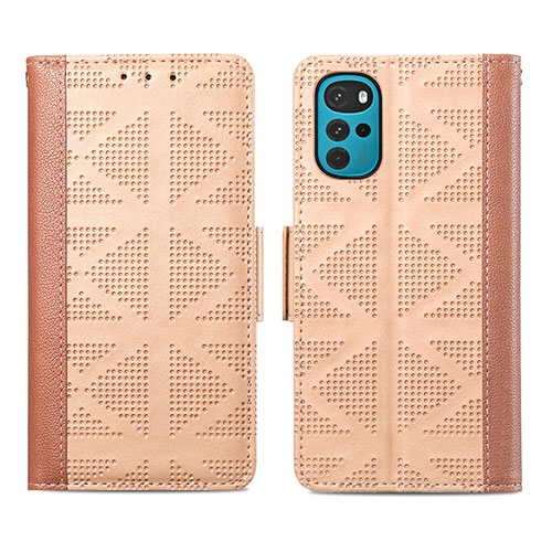 Leather Case Stands Flip Cover Holder S03D for Motorola Moto G22 Light Brown