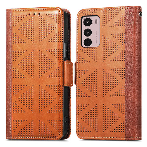 Leather Case Stands Flip Cover Holder S03D for Motorola Moto G42 Brown