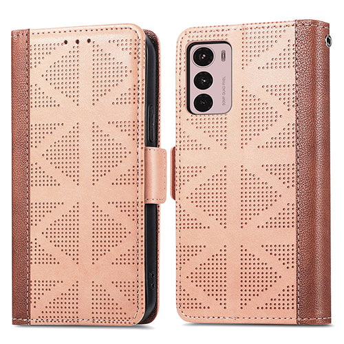 Leather Case Stands Flip Cover Holder S03D for Motorola Moto G42 Light Brown