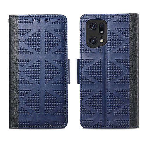 Leather Case Stands Flip Cover Holder S03D for Oppo Find X5 Pro 5G Blue