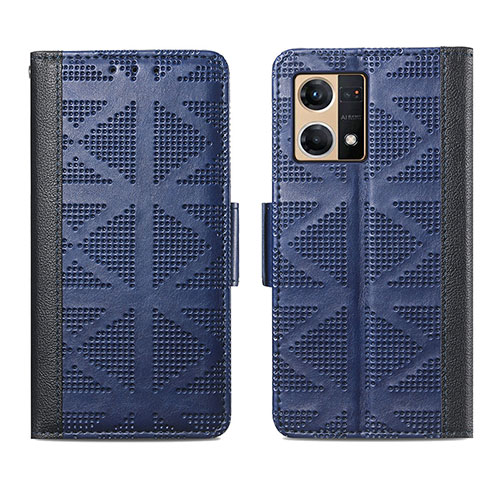 Leather Case Stands Flip Cover Holder S03D for Oppo Reno7 4G Blue