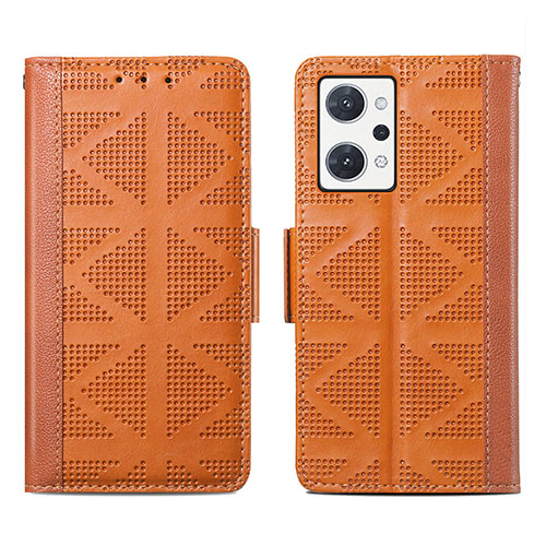 Leather Case Stands Flip Cover Holder S03D for Oppo Reno7 A Brown