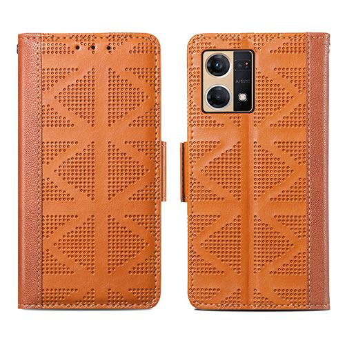 Leather Case Stands Flip Cover Holder S03D for Oppo Reno8 4G Brown