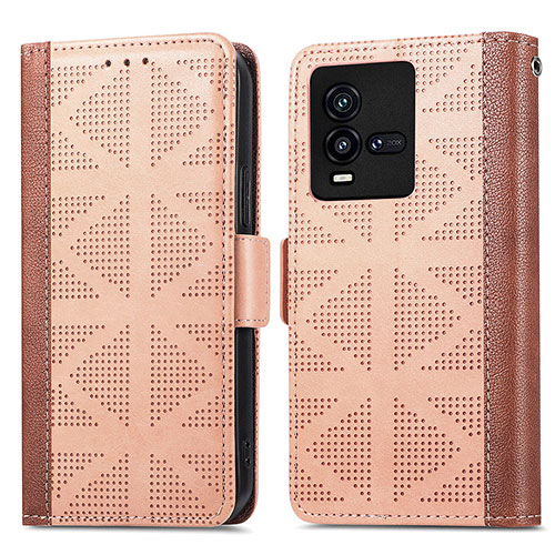 Leather Case Stands Flip Cover Holder S03D for Vivo iQOO 10 5G Light Brown