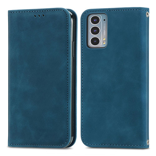 Leather Case Stands Flip Cover Holder S04D for Motorola Moto Edge 20 5G Blue