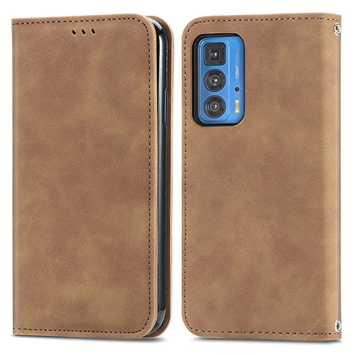 Leather Case Stands Flip Cover Holder S04D for Motorola Moto Edge 20 Pro 5G Brown