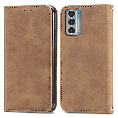 Leather Case Stands Flip Cover Holder S04D for Motorola Moto Edge Lite 5G Brown