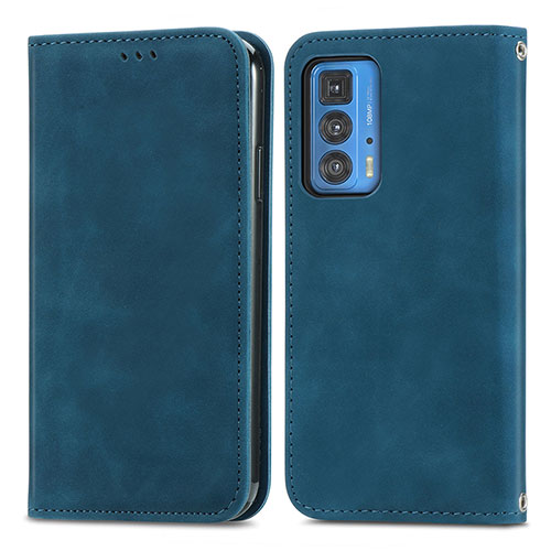 Leather Case Stands Flip Cover Holder S04D for Motorola Moto Edge S Pro 5G Blue