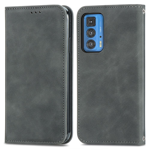 Leather Case Stands Flip Cover Holder S04D for Motorola Moto Edge S Pro 5G Gray