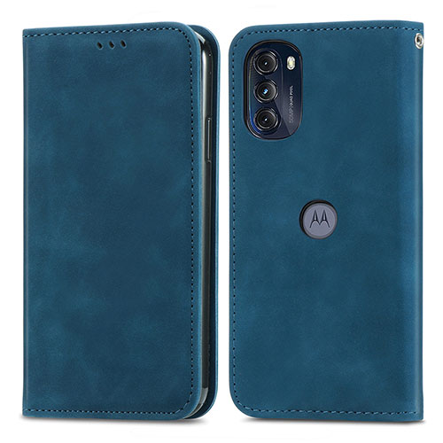 Leather Case Stands Flip Cover Holder S04D for Motorola Moto G 5G (2022) Blue