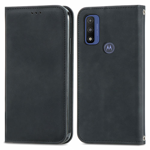 Leather Case Stands Flip Cover Holder S04D for Motorola Moto G Pure Black