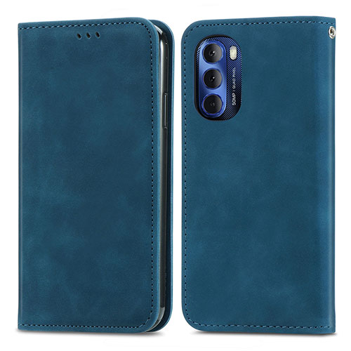 Leather Case Stands Flip Cover Holder S04D for Motorola Moto G Stylus (2022) 4G Blue