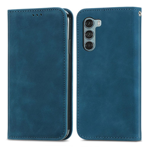 Leather Case Stands Flip Cover Holder S04D for Motorola Moto G200 5G Blue