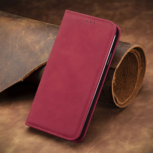Leather Case Stands Flip Cover Holder S04D for Motorola Moto G31 Red
