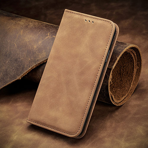 Leather Case Stands Flip Cover Holder S04D for Motorola Moto G41 Brown