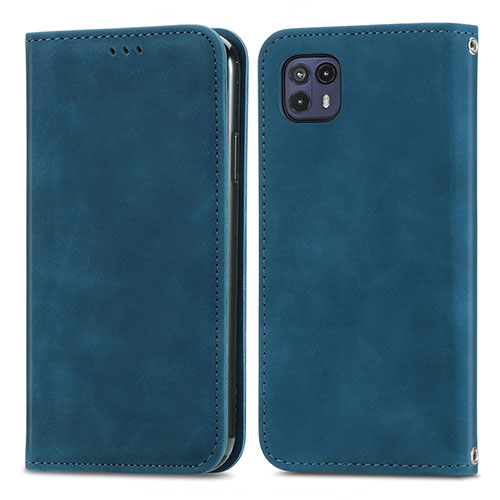 Leather Case Stands Flip Cover Holder S04D for Motorola Moto G50 5G Blue