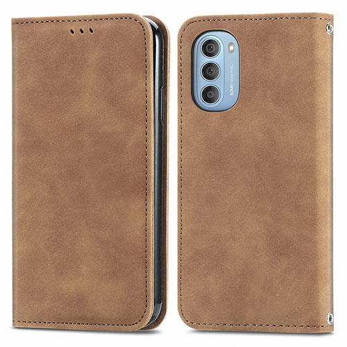 Leather Case Stands Flip Cover Holder S04D for Motorola Moto G51 5G Brown