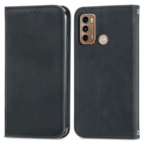 Leather Case Stands Flip Cover Holder S04D for Motorola Moto G60 Black