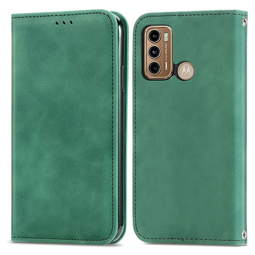 Leather Case Stands Flip Cover Holder S04D for Motorola Moto G60 Green
