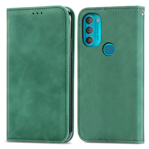 Leather Case Stands Flip Cover Holder S04D for Motorola Moto G71 5G Green