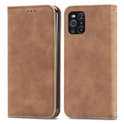 Leather Case Stands Flip Cover Holder S04D for Oppo Find X3 5G Brown