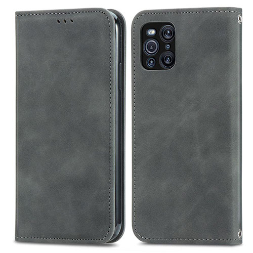 Leather Case Stands Flip Cover Holder S04D for Oppo Find X3 5G Gray