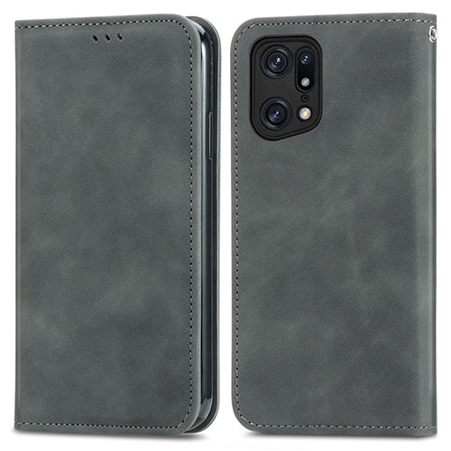 Leather Case Stands Flip Cover Holder S04D for Oppo Find X5 Pro 5G Gray