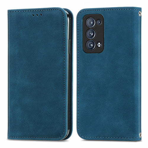 Leather Case Stands Flip Cover Holder S04D for Oppo Reno6 Pro 5G Blue