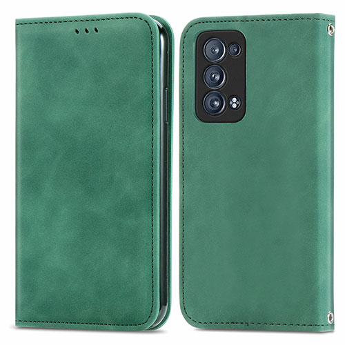 Leather Case Stands Flip Cover Holder S04D for Oppo Reno6 Pro+ Plus 5G Green