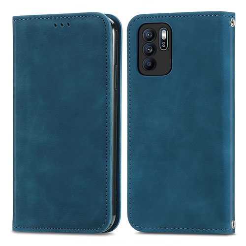 Leather Case Stands Flip Cover Holder S04D for Oppo Reno6 Z 5G Blue