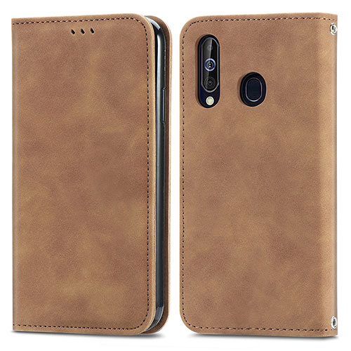 Leather Case Stands Flip Cover Holder S04D for Samsung Galaxy A60 Brown