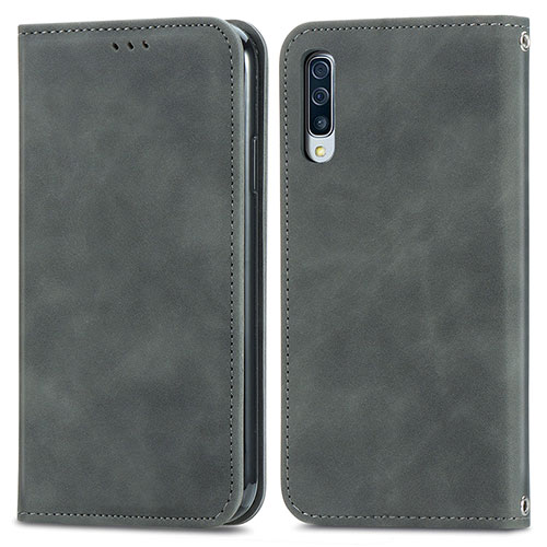 Leather Case Stands Flip Cover Holder S04D for Samsung Galaxy A70 Gray