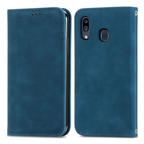 Leather Case Stands Flip Cover Holder S04D for Samsung Galaxy M10S Blue