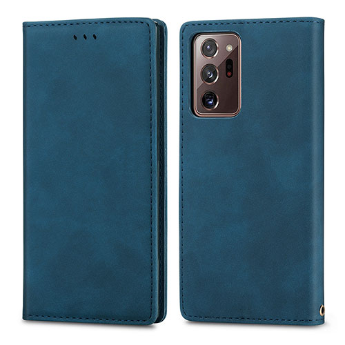 Leather Case Stands Flip Cover Holder S04D for Samsung Galaxy Note 20 Ultra 5G Blue
