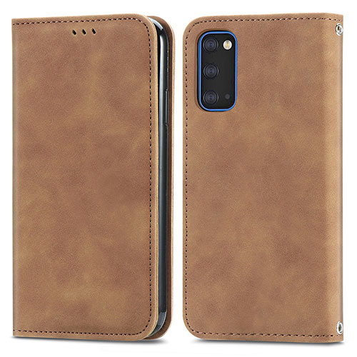 Leather Case Stands Flip Cover Holder S04D for Samsung Galaxy S20 Brown