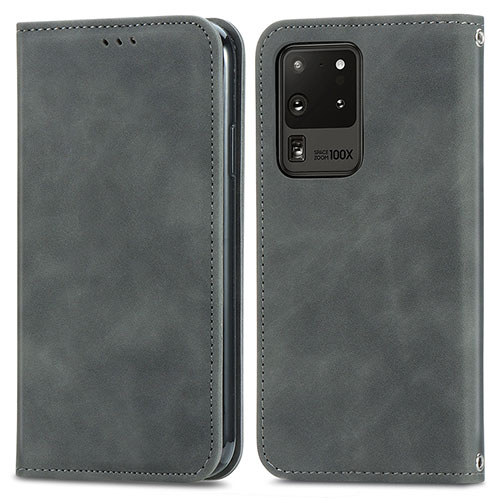 Leather Case Stands Flip Cover Holder S04D for Samsung Galaxy S20 Ultra 5G Gray