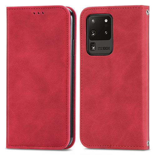 Leather Case Stands Flip Cover Holder S04D for Samsung Galaxy S20 Ultra Red