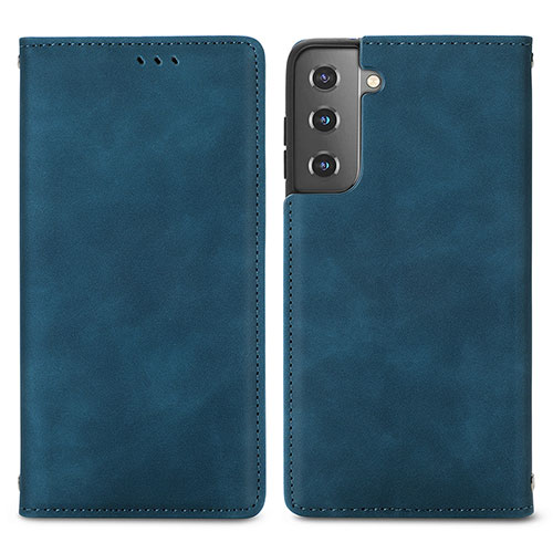 Leather Case Stands Flip Cover Holder S04D for Samsung Galaxy S21 Plus 5G Blue