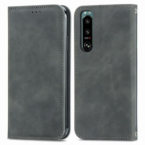 Leather Case Stands Flip Cover Holder S04D for Sony Xperia 5 IV Gray
