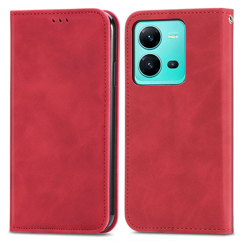 Leather Case Stands Flip Cover Holder S04D for Vivo X80 Lite 5G Red