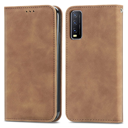Leather Case Stands Flip Cover Holder S04D for Vivo Y11s Brown