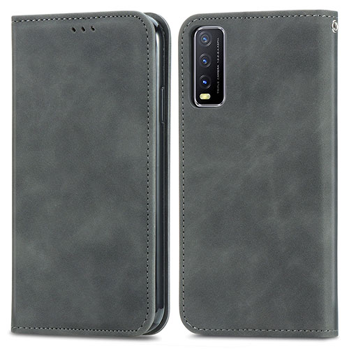 Leather Case Stands Flip Cover Holder S04D for Vivo Y11s Gray