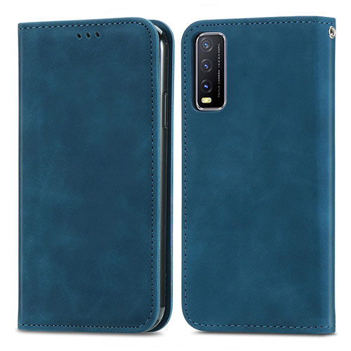 Leather Case Stands Flip Cover Holder S04D for Vivo Y12s Blue