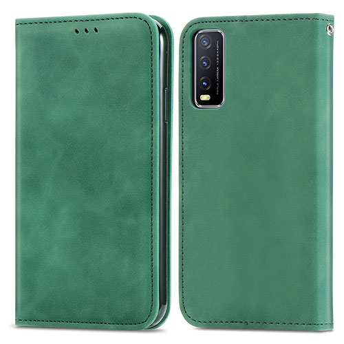 Leather Case Stands Flip Cover Holder S04D for Vivo Y12s Green