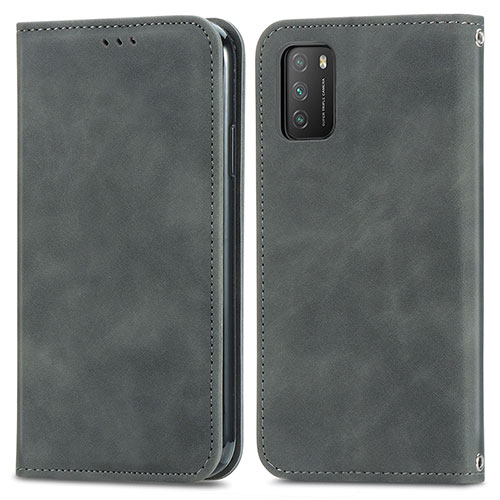 Leather Case Stands Flip Cover Holder S04D for Xiaomi Poco M3 Gray