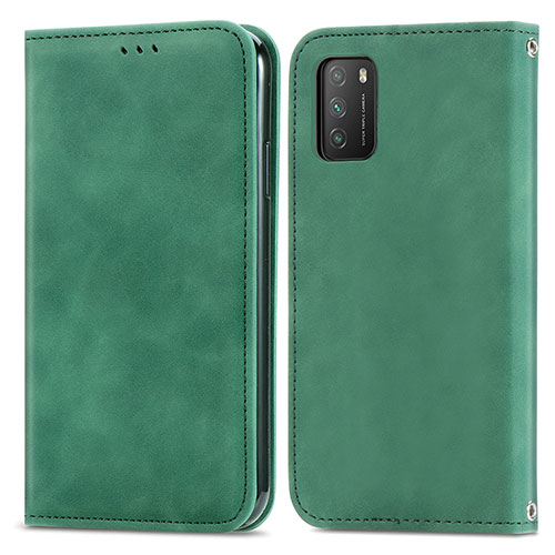 Leather Case Stands Flip Cover Holder S04D for Xiaomi Poco M3 Green